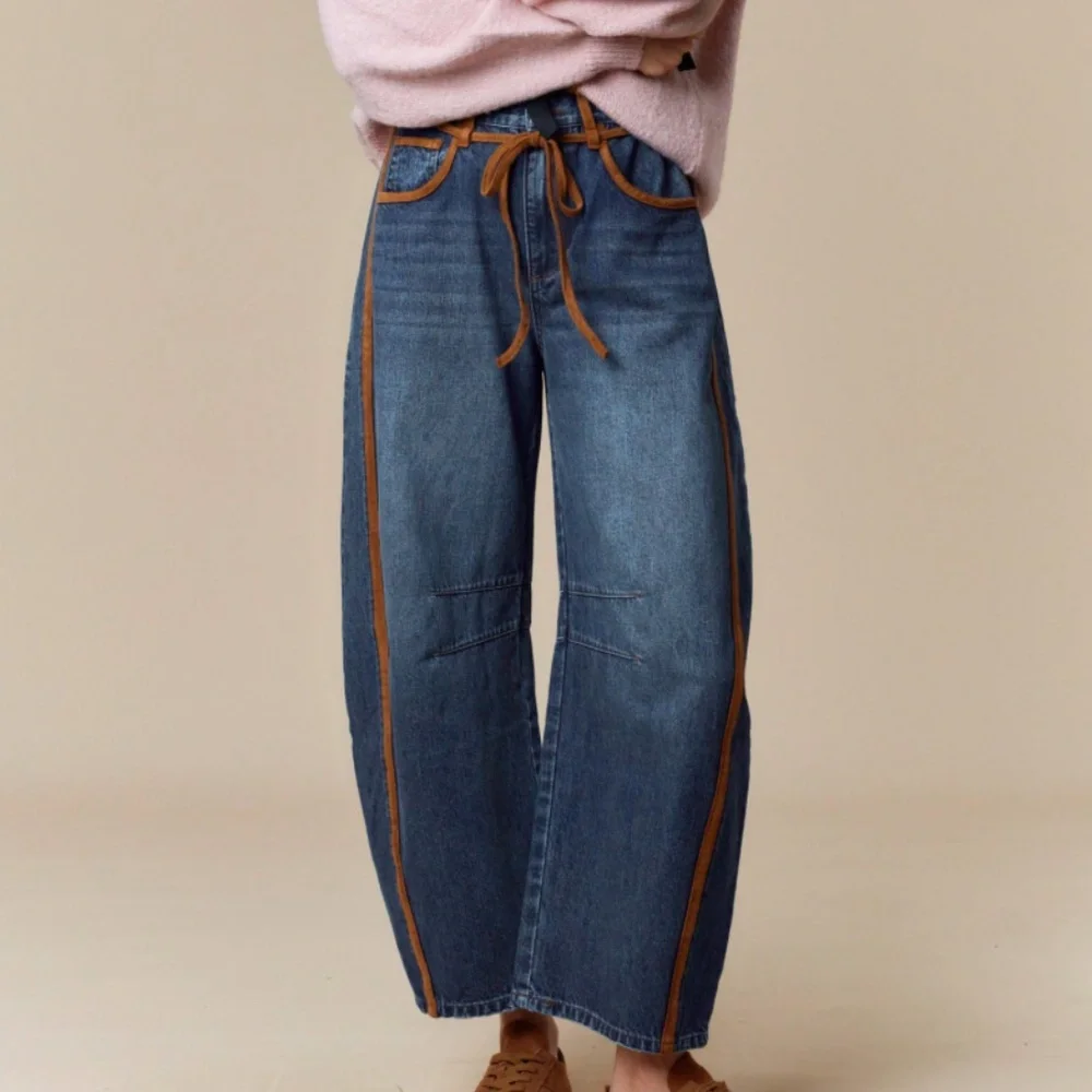 Peach Love  “ Angela ” Peach Love CA DENIM BARREL JEANS WITH SUEDE DETAIL 82